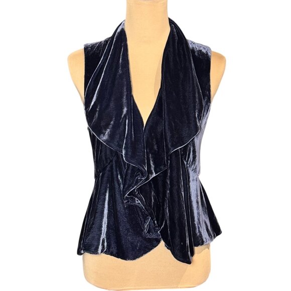 Theory Velvet Draped Vest Sz S Blue Peplum Boho Whimsigoth Witchy Artsy - Picture 1 of 15